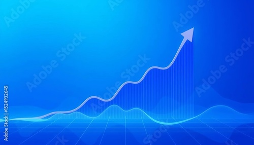 Abstract blue vector background with rising stock market graph depicting growth and financial success,  money,  futuristic