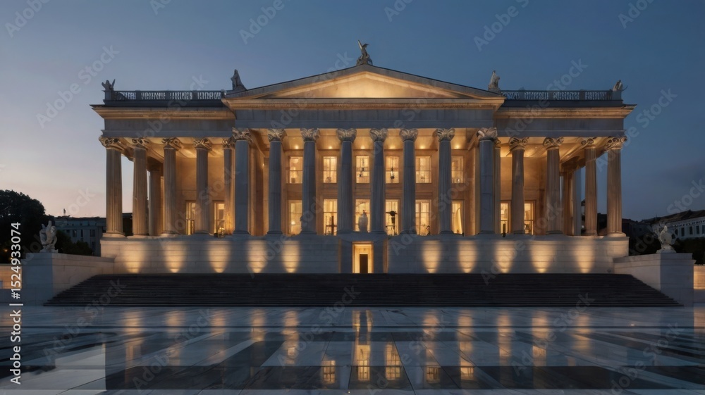 Obraz premium Majestic Neoclassical Building at Dusk Architectural Photography
