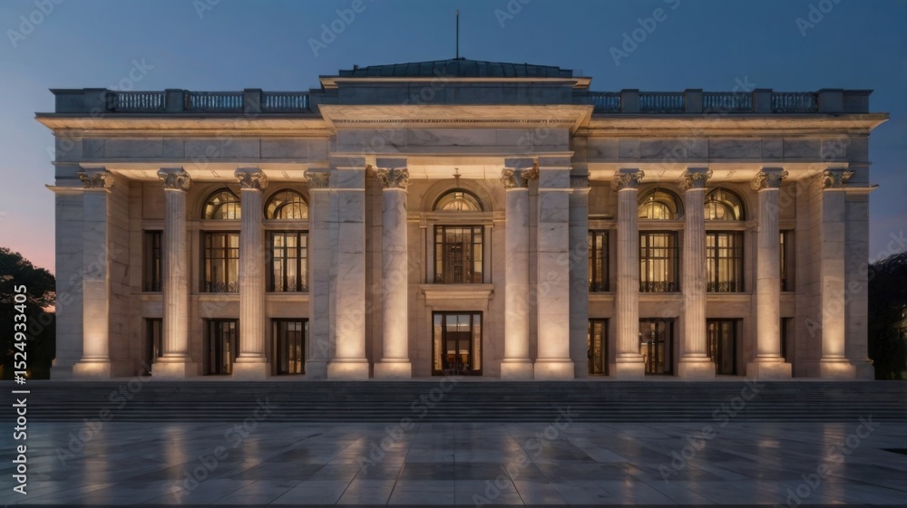 Obraz premium Grand Neoclassical Mansion Architectural Marvel at Dusk