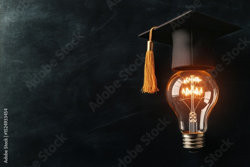 Graduation Cap and Light Bulb Symbolize Education and Inspiration in a Creati...