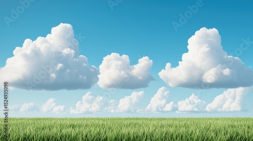 Cloudscape Puffy white clouds drifting over a vast open meadow.