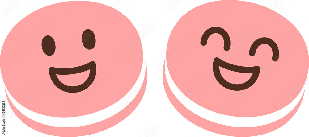 Fototapeta premium Strawberry macaron filled with buttercream. Topped with playful emoji made of chocolate ganache icing.