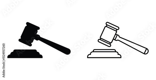 Gavel Icon Vector Set – Judge Hammer Symbol for Law, Auction, Courtroom, Legal App and Justice Design