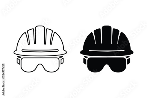 Construction Helmet Icon Set – Safety Hat and Goggles Vector for Industry, Labor, and Site Protection