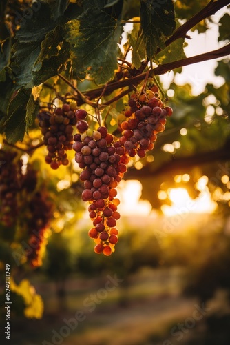 Grapes Hanging on Vine at Sunset in Vineyard Create a Serene and Picturesque ...
