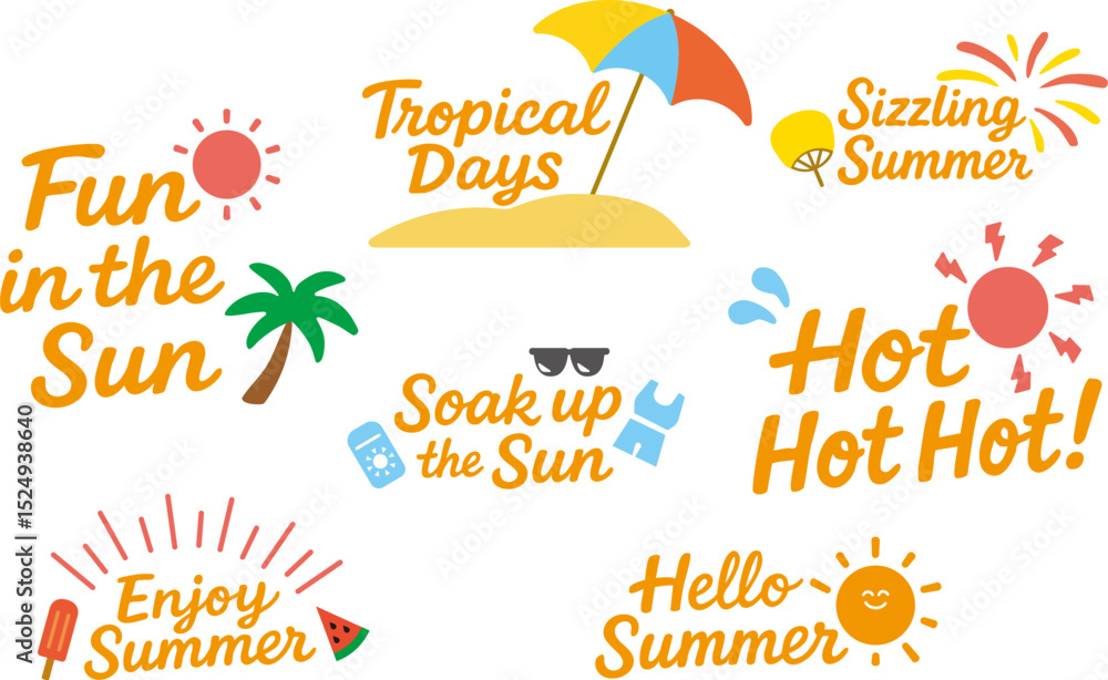 custom made wallpaper toronto digitalHand-drawn Summer Phrase Set - “Fun in the Sun” / Color Version