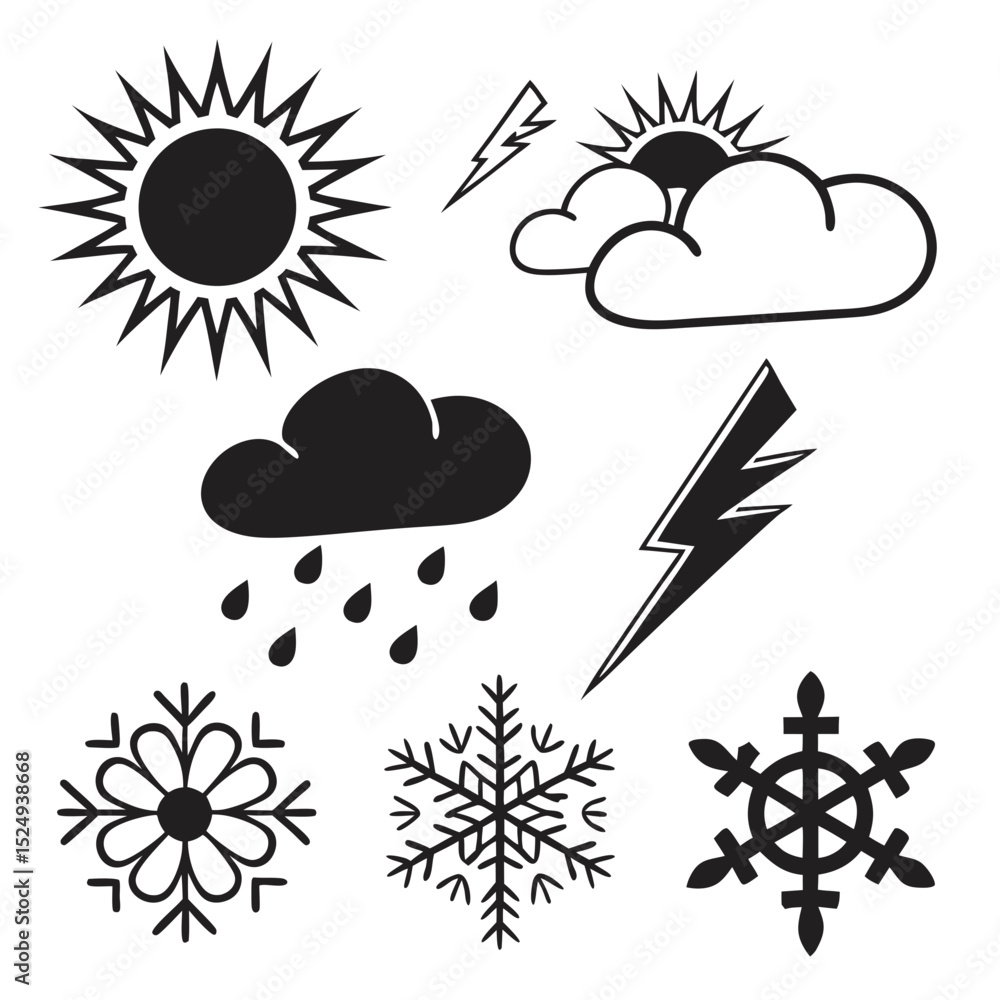 Simple black weather icons set illustration Simple black weather icons set illustration