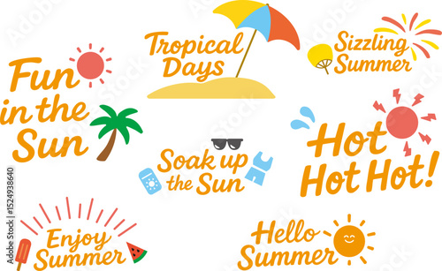 Wallpaper Mural Hand-drawn Summer Phrase Set - “Fun in the Sun” / Color Version Torontodigital.ca