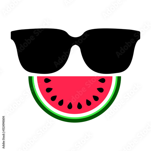 Logo con gafas de sol y rebanada de sandía como sonrisa de emoticono