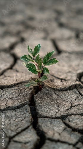 New Life Emerges From Cracked Earth in a Dry Landscape During Midday Sunlight