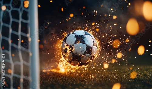 Soccer Ball Ignites With Sparks as It Scores During a Match at Dusk