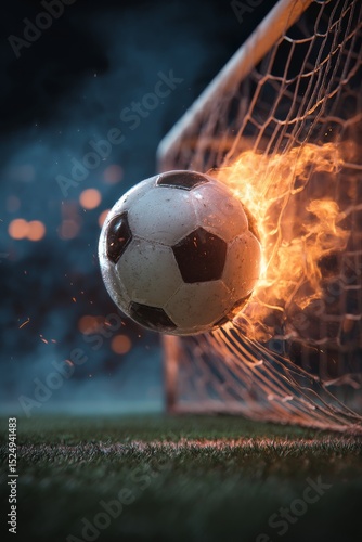 Soccer Ball Ignites Net With Flames During Dramatic Goal in Night Match