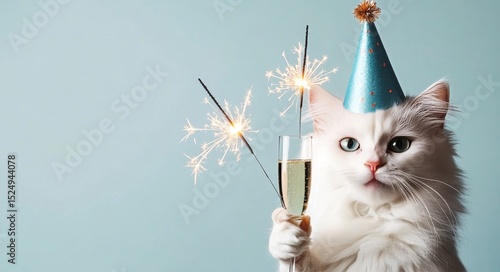 Fancy Cat Celebrating With Confetti and Sparklers During a Festive Gathering