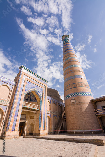 Beautiful Khoja Minaret inside the ancient city of Khiva, Uzbekistan