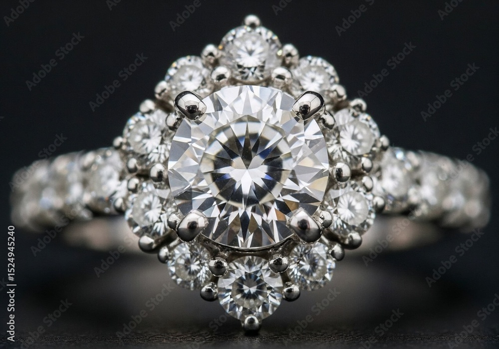 Fototapeta premium macro photography of a diamond ring on a black background