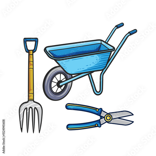 Gardening Tools Collection vintage illustration
