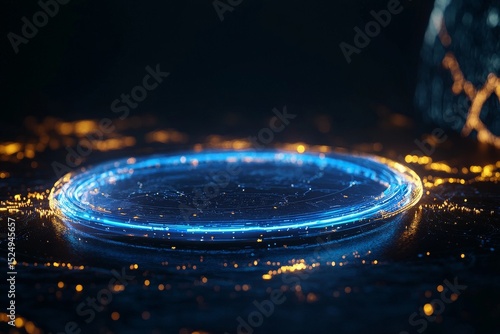 Digital Technology Illustration Featuring a Glowing Circular Design With Inte...