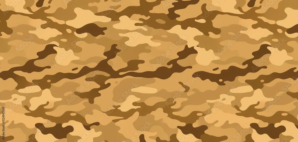 Horizontal seamless camouflage pattern in tan, brown, mustard, and olive tones Classic clothing style, forest texture, background, hunting Horizontal seamless camouflage pattern in tan, brown, mustard, and olive tones Classic clothing style, forest texture, background, hunting