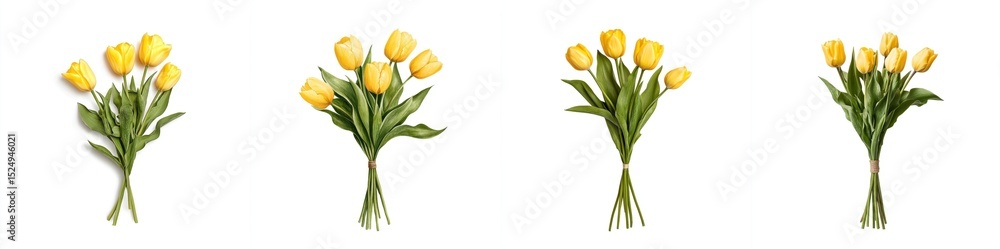 Fototapeta premium A bouquet of yellow tulips, isolate on white background. Collection.