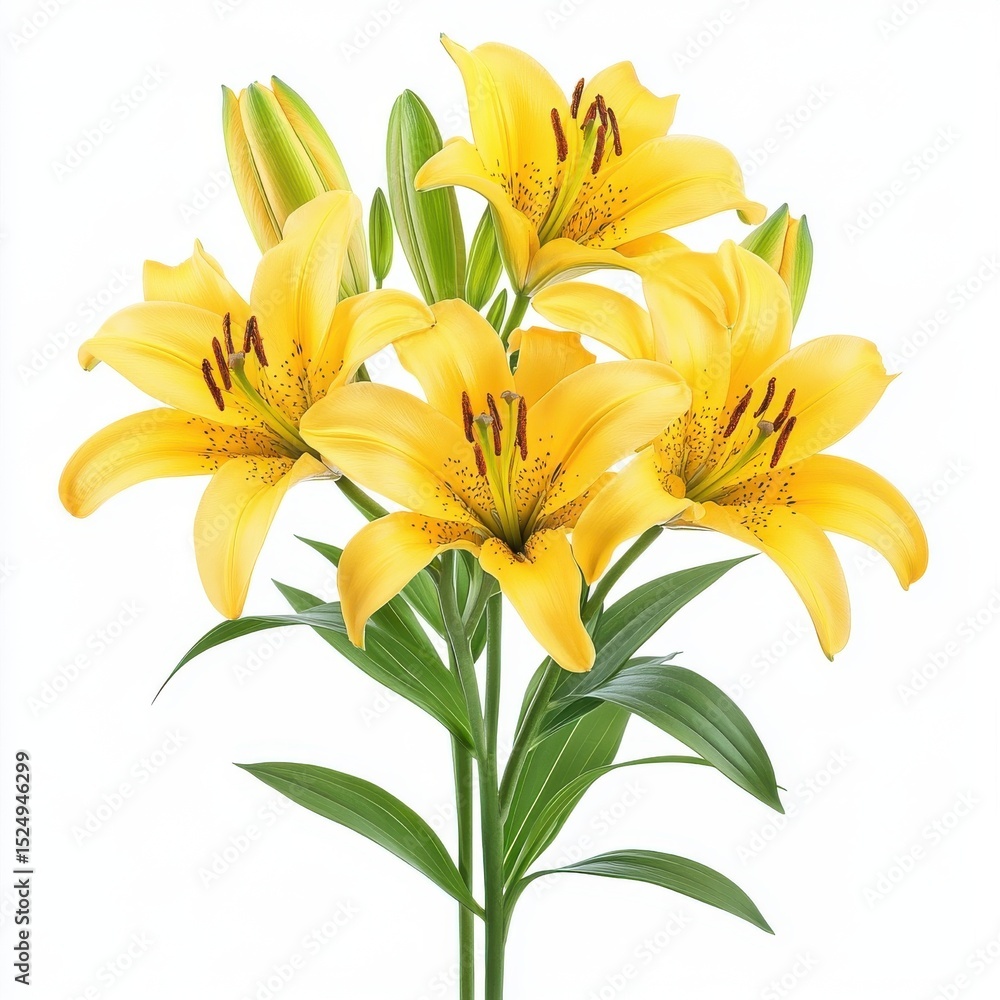 Obraz premium A bouquet of yellow lilies, isolate on white background.