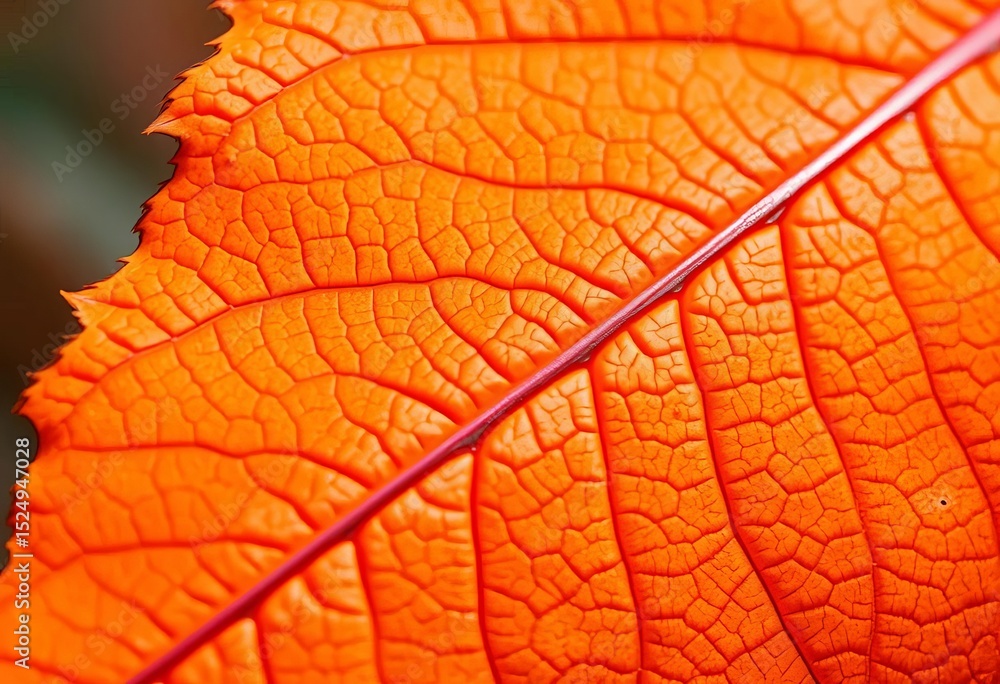 Fototapeta premium Intricate veins, vibrant orange hue, crisp autumn leaf, vibrant, birch