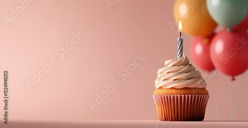 Celebrate a Special Occasion With a Cupcake and Colorful Balloons in a Festiv...