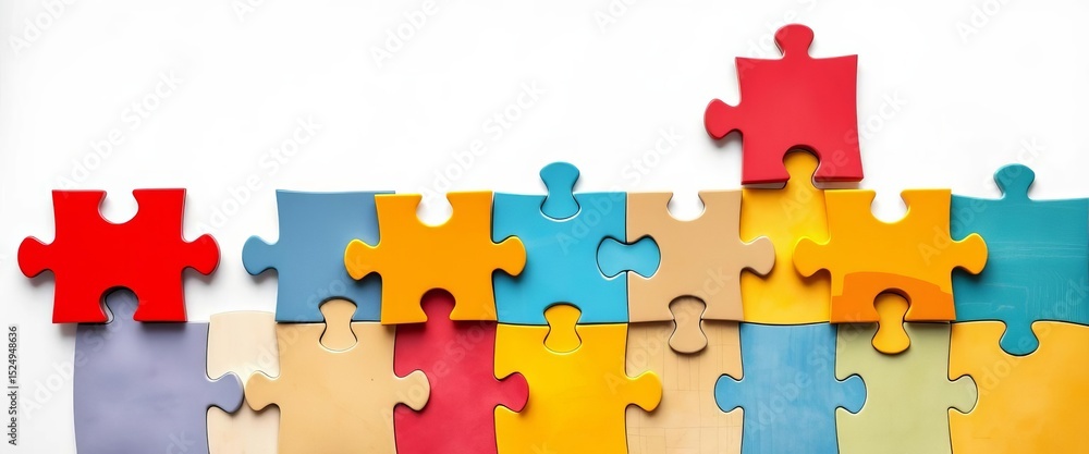 Fototapeta premium Abstract puzzle pieces forming a cohesive team, symbolic of collaboration and problem-solving, business, modern