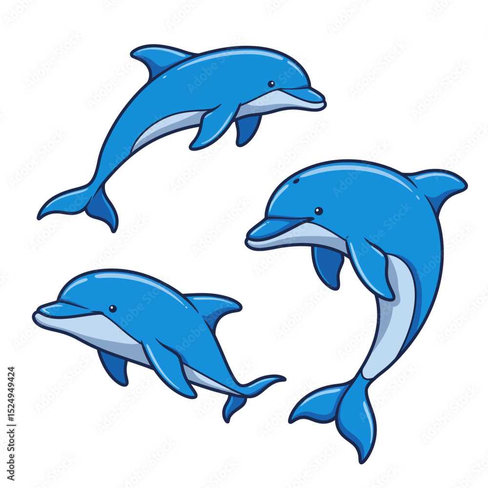 Cute dolphins in various poses cartoon illustration Cute dolphins in various poses cartoon illustration