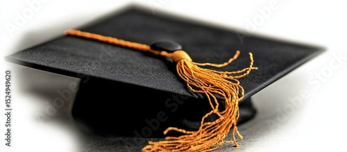 Graduation Cap With Orange Tassel Placed on a Plain Background Ready for a Co...