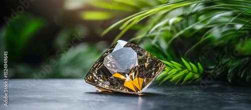 Stunning Diamond on Display Among Lush Green Foliage in Natural Sunlight