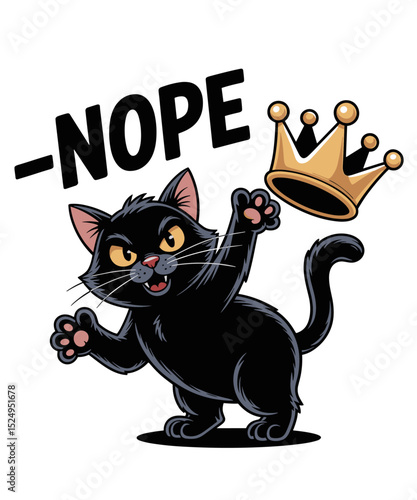 No Kings In America Black Cat Funny Cat Kicking Crown