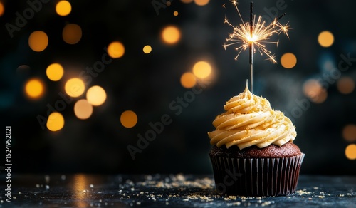 Sparkling Cupcake Celebration With Festive Bokeh Lights in the Background