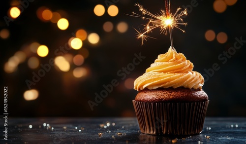 Cupcake With Sparkler Candle Ignites Celebration at Festive Gathering.