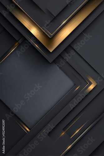 Modern Geometric Design Featuring Black and Gold Layered Shapes in Elegant Ar...