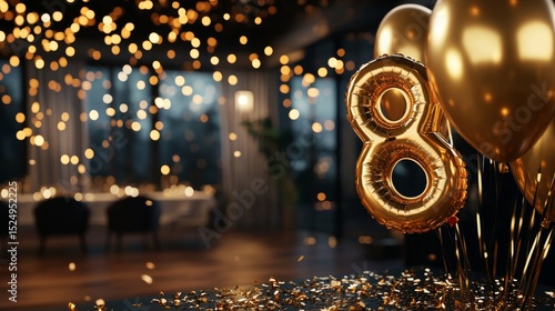 Celebration Features Golden Balloons and Festive Decor for a Special Event