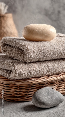 Relaxing Spa Setup With Soft Towels, Natural Stones, and a Calming Ambiance i...