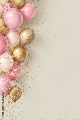 Colorful Party Balloons With Glitter on a Neutral Background to Celebrate Spe...