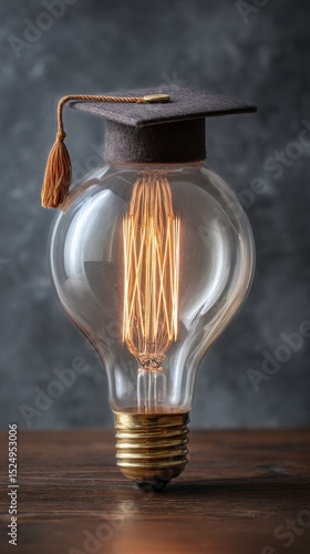 Decorative Light Bulb With Graduation Cap Symbolizes Educational Achievements...