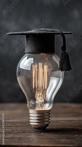 Decorative Light Bulb With Graduation Cap Symbolizes Educational Achievements...