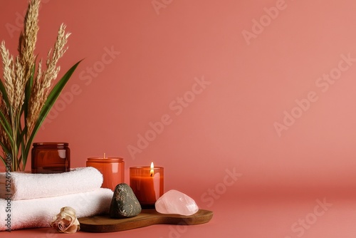 Relaxing Spa Setup With Candles and Natural Elements for Wellness and Tranqui...