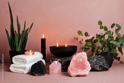 Relaxing Spa Setup With Candles and Natural Elements for Wellness and Tranqui...