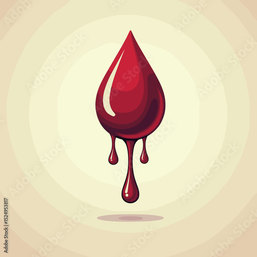 Red droplet of blood with glossy finish dripping on light background  