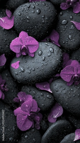 Blooms and Stones Create a Serene Composition in a Tranquil Setting.