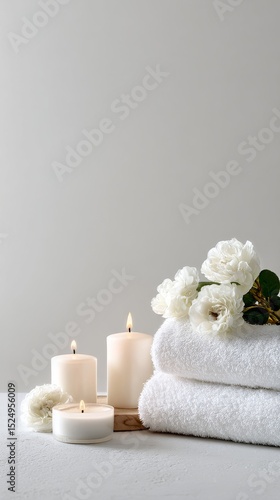 Soft White Towels and Candles Create a Calming Atmosphere With Fresh Flowers ...
