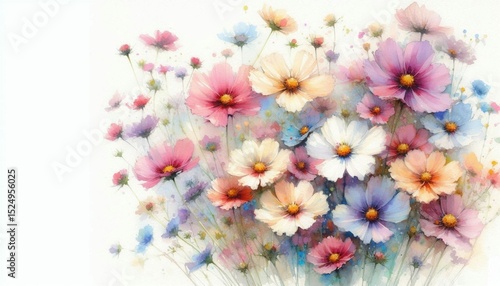 beautiful colorful watercolor flower bouquet on a white background