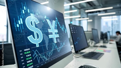 Chinese Yuan and US Dollar Displayed on Computer Screen – Currency Exchange