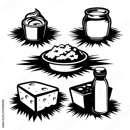 Dairy products illustration black and white