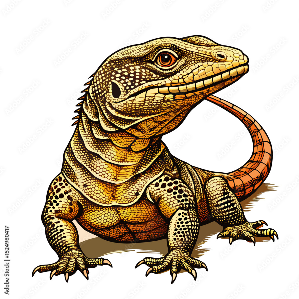 Obraz premium vintage illustration of monitor lizard vector on withe background