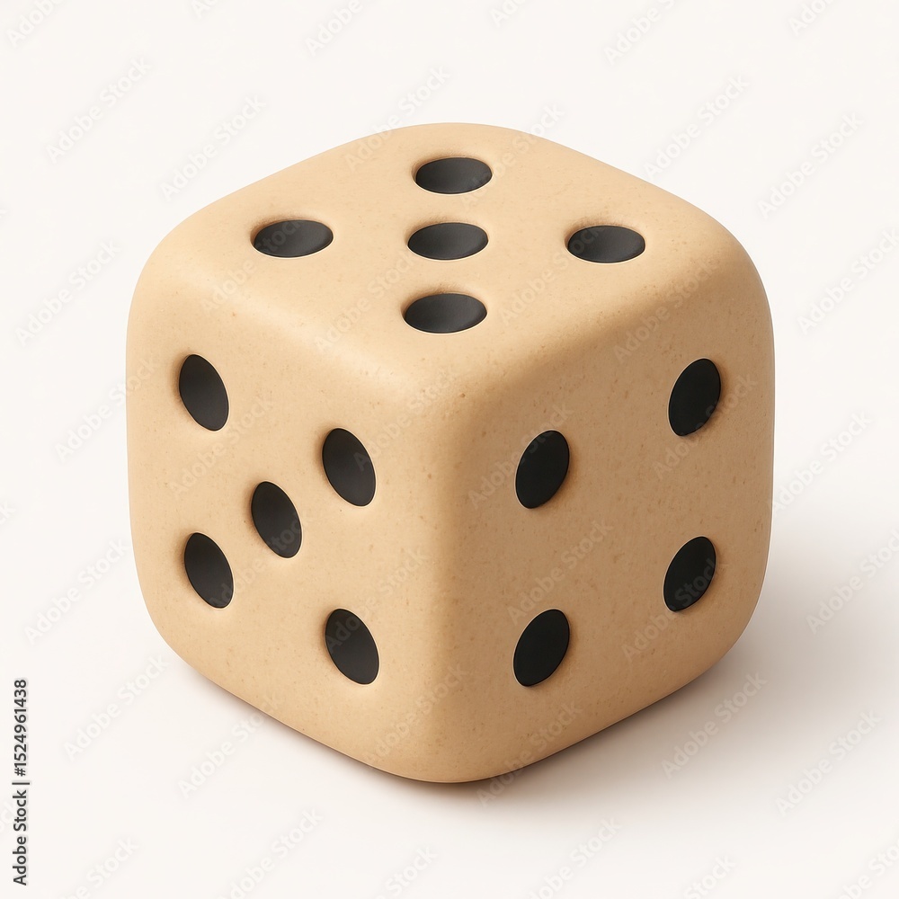 Fototapeta premium Beige Cube Dice with Black Dots on White Background