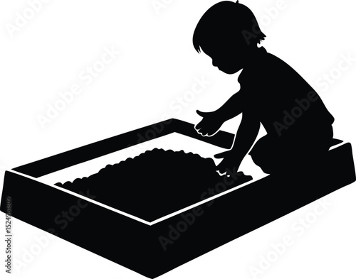 a kid playing in a sandbox silhouette vector